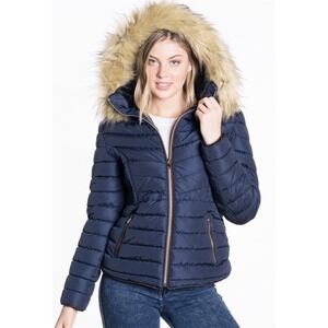 Snobbish Collection Women's Sz Large Puffer Jacket with Detachable Faux Fur Hood